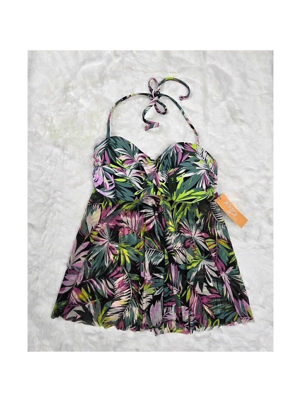 Kona Sol Floral Sheer Tankini Small